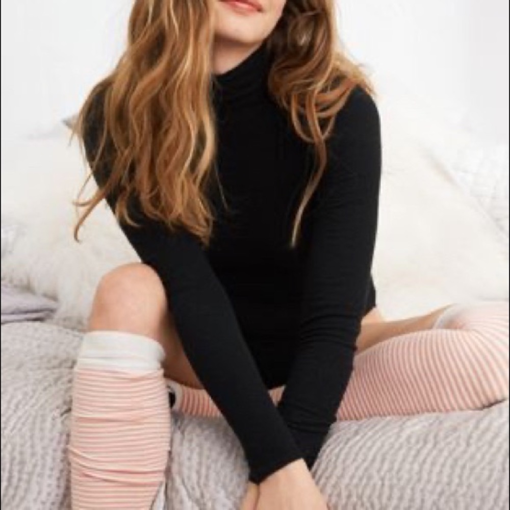 Aerie Ribbed Black Turtleneck Bodysuit